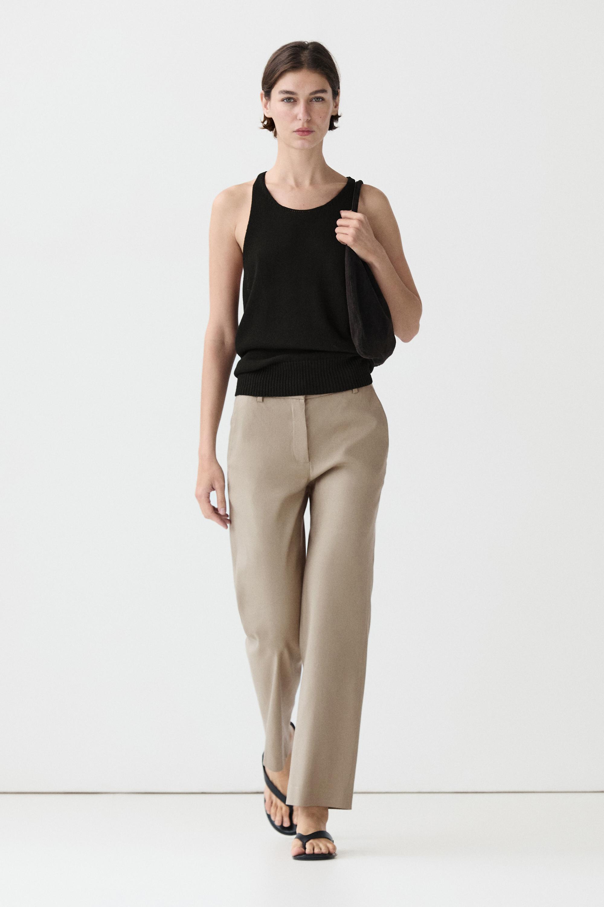 Straight-leg linen blend trousers